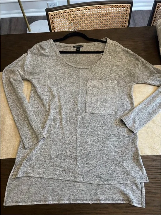 Heather Gray Long Sleeve Pocket Tunic Top Drop Tail Small - Picture 3 of 6